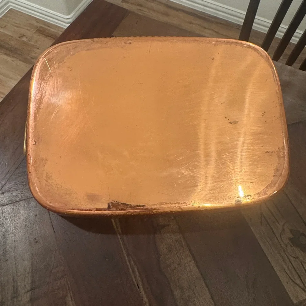 Hammered Copper Roasting Pan Rectangular Brass Handles Farmhouse Kitchen Decor